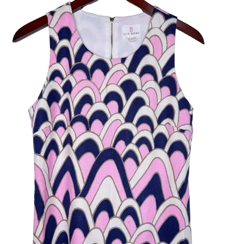 JB JULIE BROWN NYC Sleeveless Back Zip Shift Dress Size 4 in Multi Linen Blend